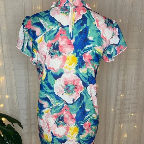 BiBi Multicolor Floral Ruffle Top - Picture 4 of 7